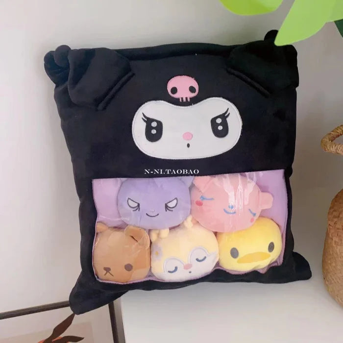 Sanrio Lovely A Bag of Kuromi My Melody Plush Toy Cute Stuffed Anime Plushies Throw Pillow Back Cushion Sofa Bed Home Decor Gift