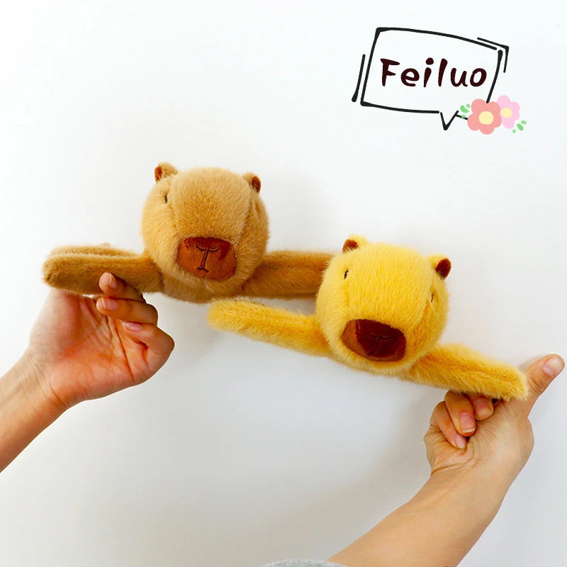 Four Colors Capybara Animal Slap Snap Wrap Wristband Bracelet Plush Stuffed Animal Kawaii Capybara Hand Ring Toys Wristband