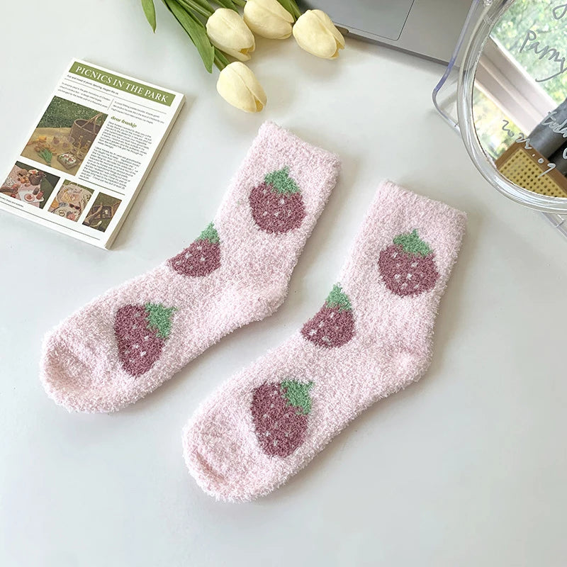 Japanese Kawaii Cute Socks Autumn Winter Thicken Warm Soft Plush Women Socks Coral Fleece Thermal Homewear Floor Sleeping Socks