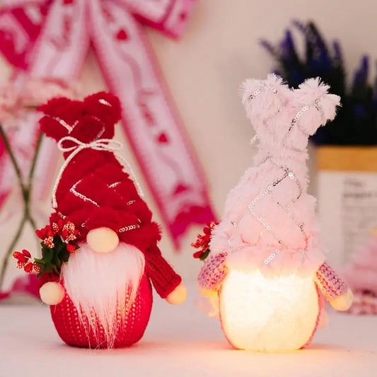 Valentine Gnome Decor 2X Home Gnomes Dolls Valentine's Day Gnome Decoration Plush LED Lighted Gnomes Doll Ornaments For Holiday