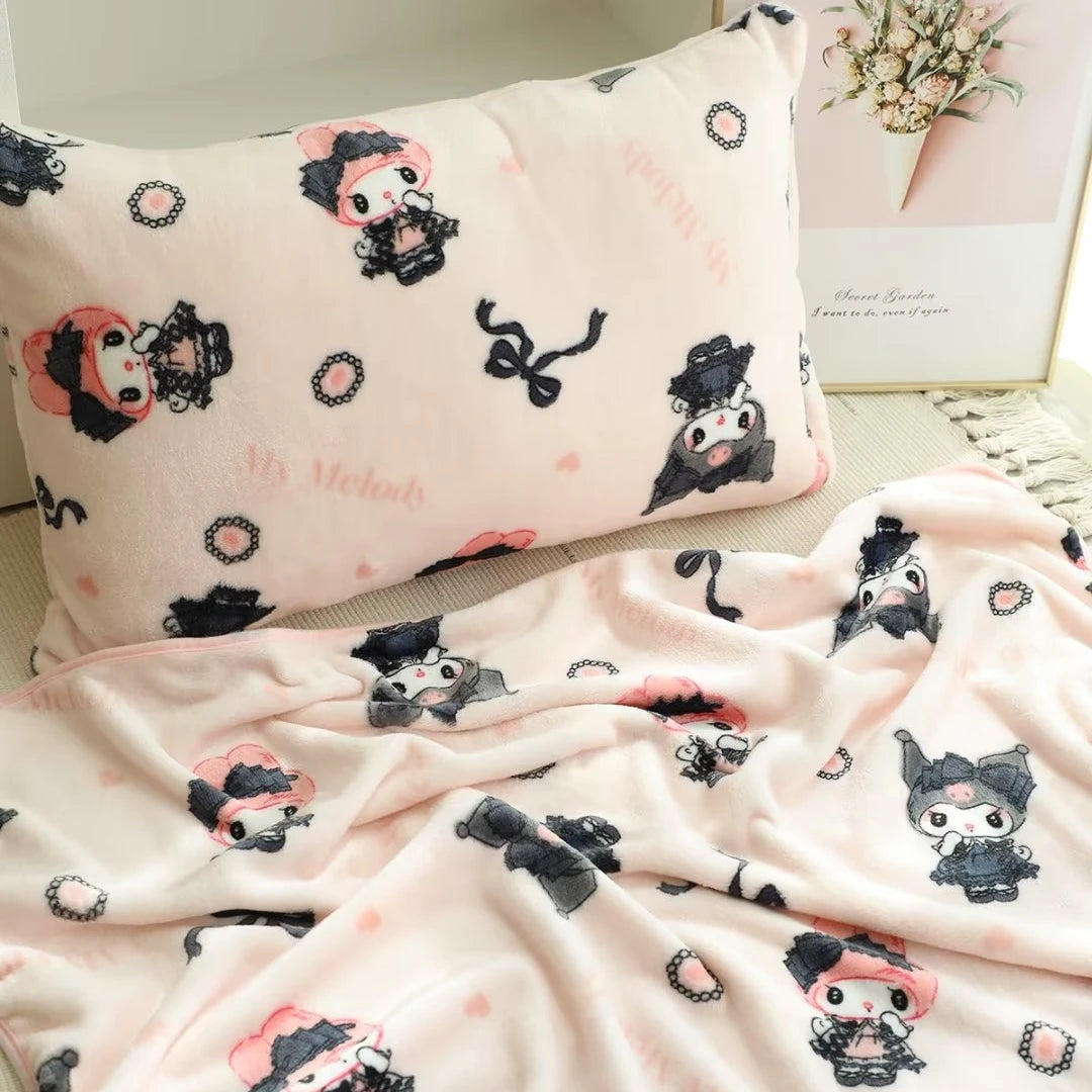 New Style Cartoon Anime My Melody Kuromi Plush Blanket Sanrio Cute Soft Comfortable Sheet Pillowcase Home Decor Gifts