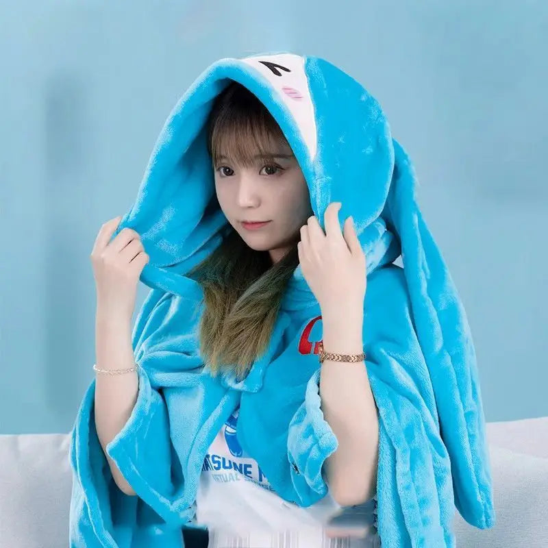 Kawaii Hatsune Itabag Multi Functional Hooded Air Conditioning Blanket Soft And Warm Siesta Shawl Miku Flannel Cloak Gift