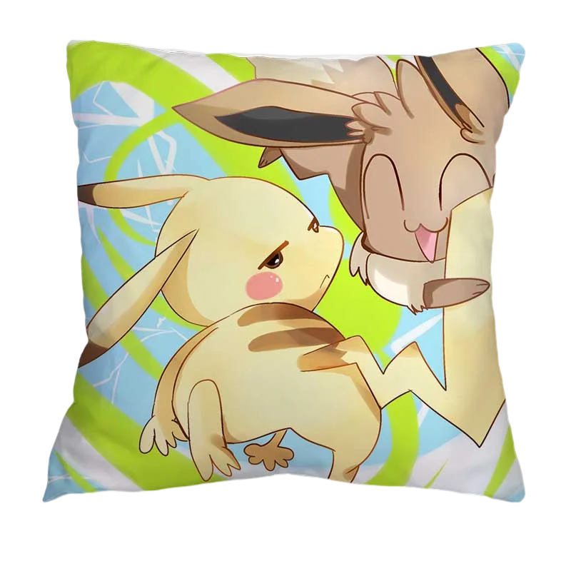 45X45CM Pokémon Pikachu Eevee Anime Short Plush Cute Cartoon Pillowcase Home Sofa Office Cushion Pillow Cushion Cover Wholesale