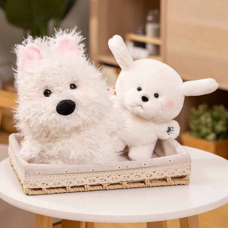 Kawaii Fluffy Hair West Highland Dog White Terrier Plushie Soft Puppy Plush Toy Stuffed Lifelike Animal Appease Doll Milk Dog