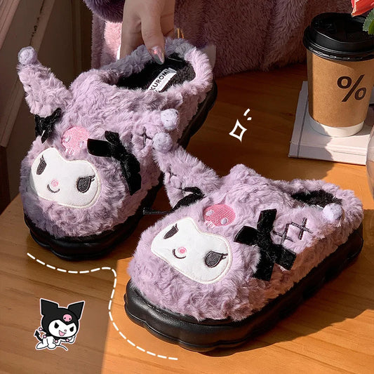 Sanrio Plush Slippers Kuromi Cotton Slippers Sweet Suitable Winter Home Slippers Thick Sole Keep Warm Cotton Shoe Christmas Gift