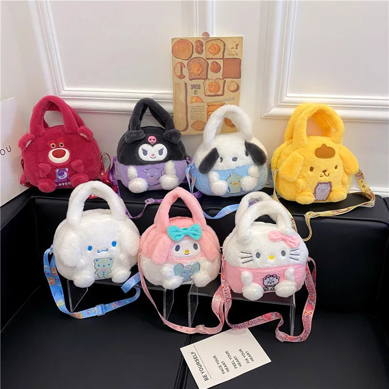 Kawaii Sanrio Plush Bag Kuromi Backpack Anime Melody Cinnamoroll Plushie Handbags Pochacco Cartoon Stuffed Bag for Girls Gifts