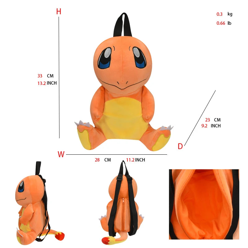 New Pokemon Pikachu Snorlax Eevee Mimikyu Mew Gengar Charizard Piplup Slowking Plush Backpack Toy for Boys Girls Doll Gift