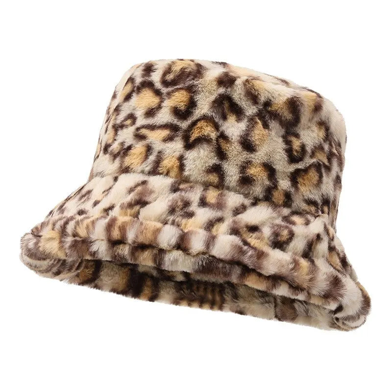 Hat Woman Winter Show Face Little Leopard Print Fisherman Hat Woman Versatile Warm Pot Hat Ins Plush Bucket Hat