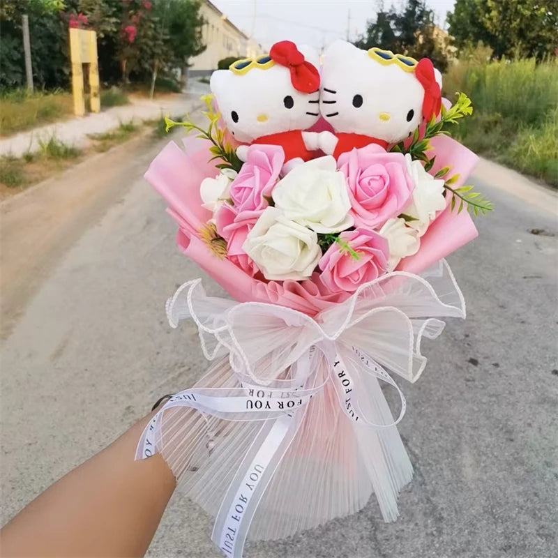 Anime Hello Kitty Sanrio Plush Doll Bouquet  Kawaii Angel KT Cat Plushies Stuffed Toy Christmas Valentine's Day New Year Gift