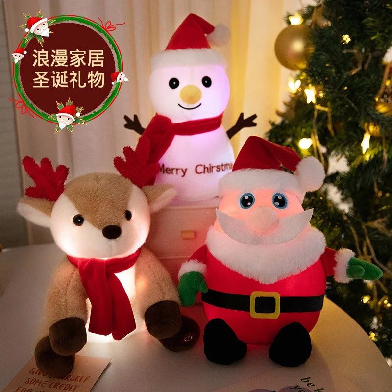 1pc Creative Christmas Luminous Santa Claus Elk Snowman Plush Stuffed Toys Lovely Sing Christmas Music Doll Happy New Year Gift