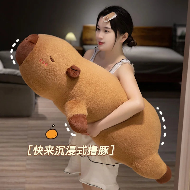 Giant Kawaii Cartoon Long Capybara Plush Pillow Doll Cute Lying Animal Creative Capybara Plush Toy Home Decor Sofa Cushion