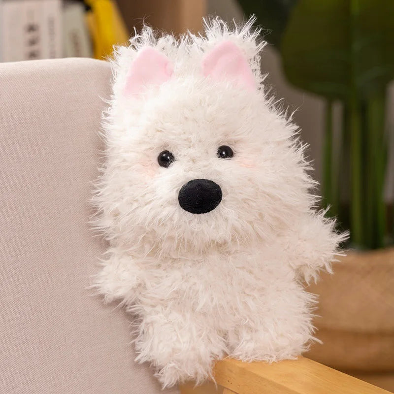 Kawaii Fluffy Hair West Highland Dog White Terrier Plushie Soft Puppy Plush Toy Stuffed Lifelike Animal Appease Doll Milk Dog