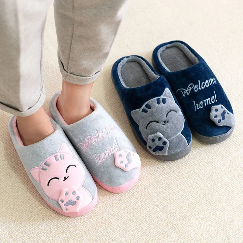 Women's Kawaii Cat Decor Slippers, Comfortable Plush Lined Slip On Shoes, Women's Warm Winter Shoes