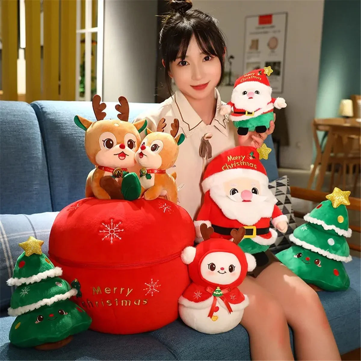 New Funny Creative Christmas Series Apple Deer Tree Snowman Soft Plush Toys Sofa Decoration Birthday Festival Present