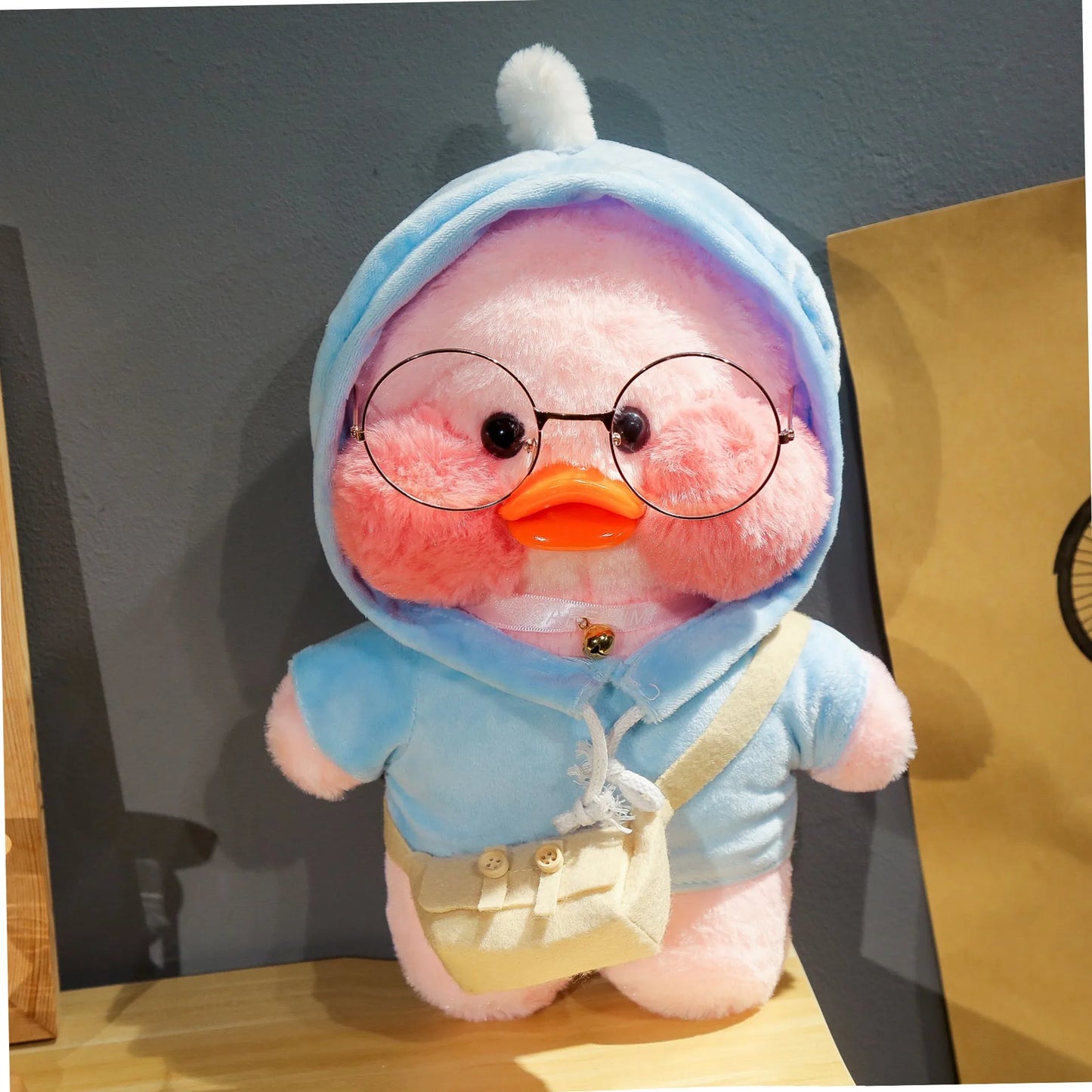 30cm Cute Cafe Pink Duck Stuffed Plush Animals Toy Wear Glasses And Hoodie Soft Doll Girl Birthday Creative Gift For Girls