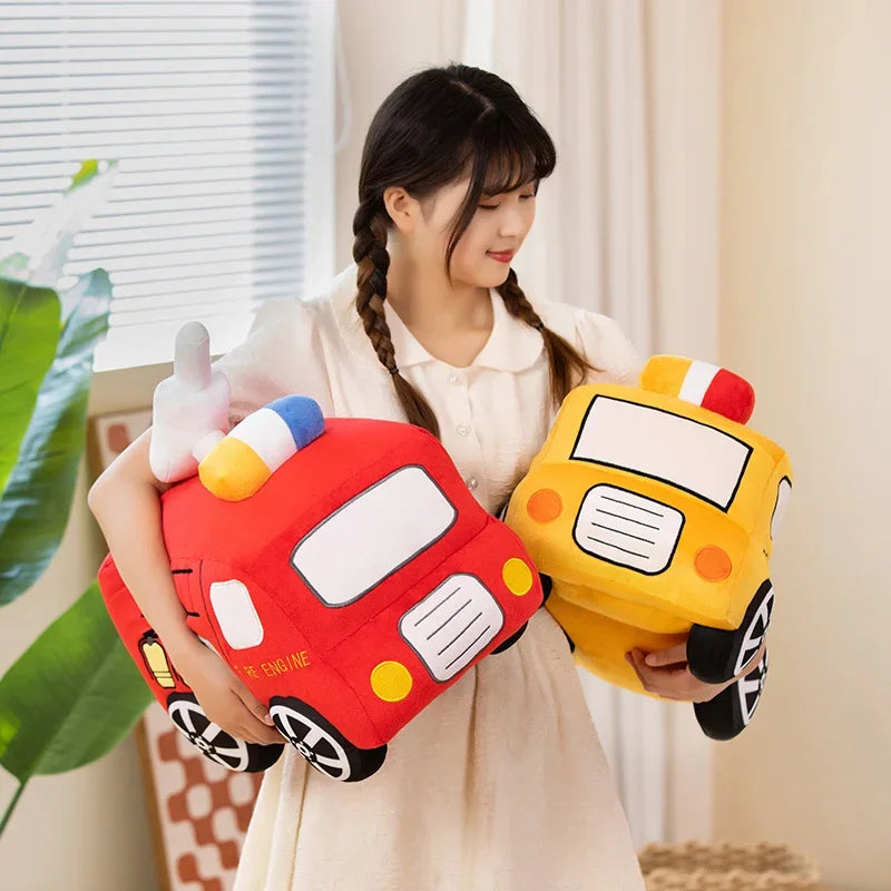 Cute Soft Fire Engine Excavator Plush Toys Stuffed Fire Truck Throw Pillow Plushies Doll Home Decor Birthday Gift for Kids Girls