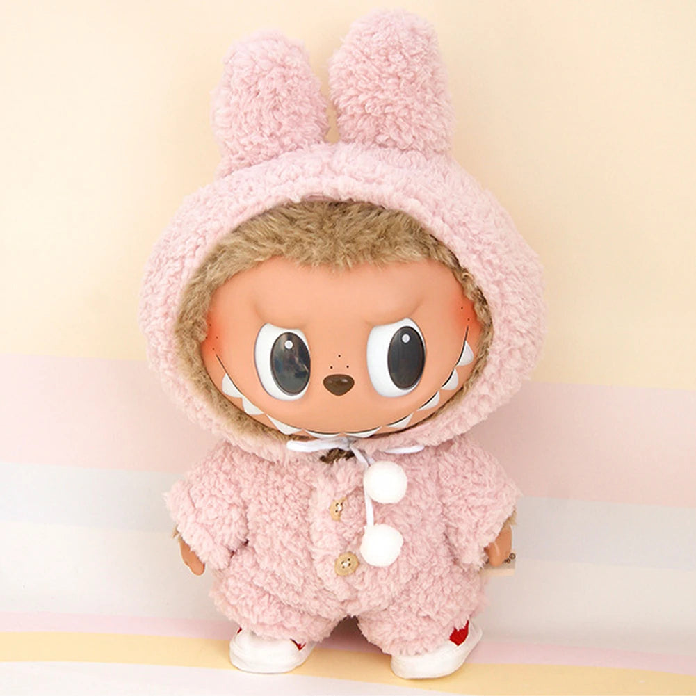 For 38cm Labubu Doll Shirts Sweater Hat Cartoon Plush Doll Replacement Outfit Playing House Accessories Mini Clothes