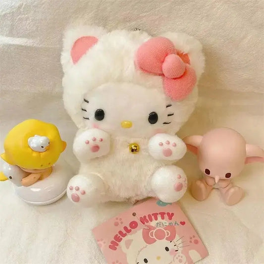 Hello Kitty Plush Doll - Kawaii Anime Cartoon Bow KT Cat Cute Stuffed Pendant for Kids Birthday Gift