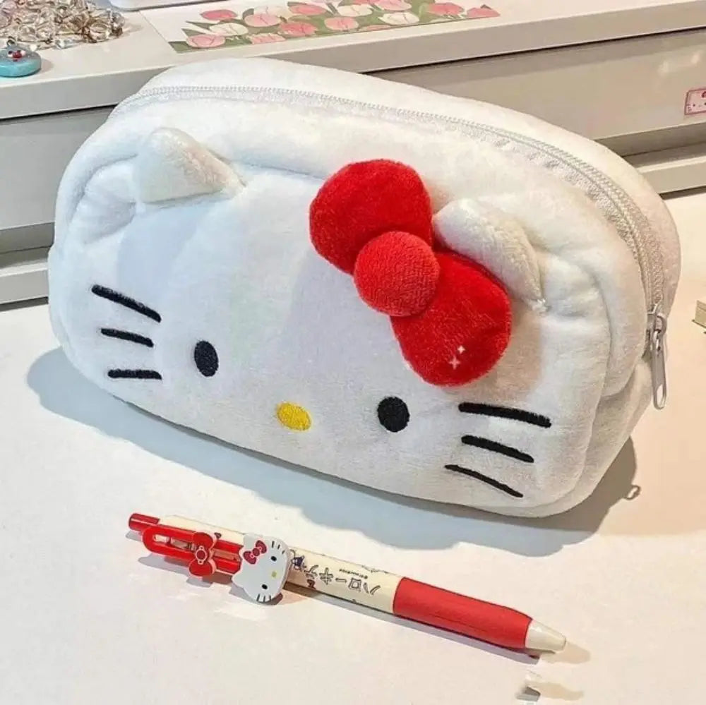 Hello Kitty Plush Storage Bag Sanrio Makeup Bag Pencil Case Cartoon Student Stationery Bag Girl Makeup Bag Birthday Gift