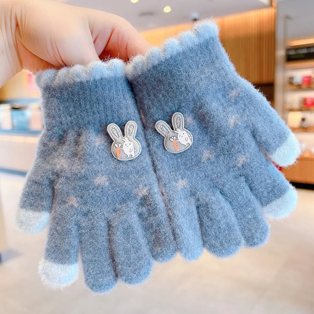 New Cute Cartoon Kids Knitted Gloves Plush Thickened Children Full Fingers Gloves Winter Warm Outdoor Sports Windproof Gloves