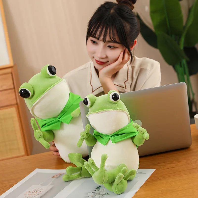 Cute Frog Plush Toy Green Hat Big Eyes Stuffed Animal Doll Funny Frog Pillow For Children Kids Birthday Gifts