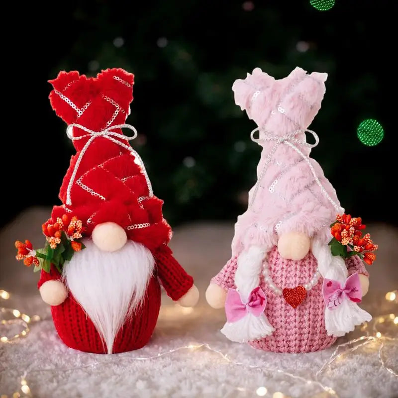 Valentine Gnomes 2X Home Gnomes Dolls Valentine's Day Gnome Decoration Plush LED Lighted Gnomes Doll Ornaments For Holiday Home