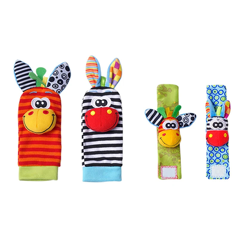 4PCS/SET Baby Rattle Toys Cute Stuffed Animals Wrist Rattle Foot Finder Socks 0~12 Months For Infant Boy Girl Newborn Gift