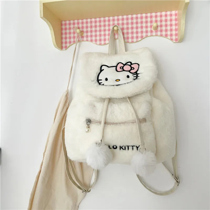 Kawaii Sanrio Anime Cartoon Hello Kitty Kuromi Melody Cute Plush Sanrio Backpack Kt Cat Kurome Pacha Dog Student For Girl Gift