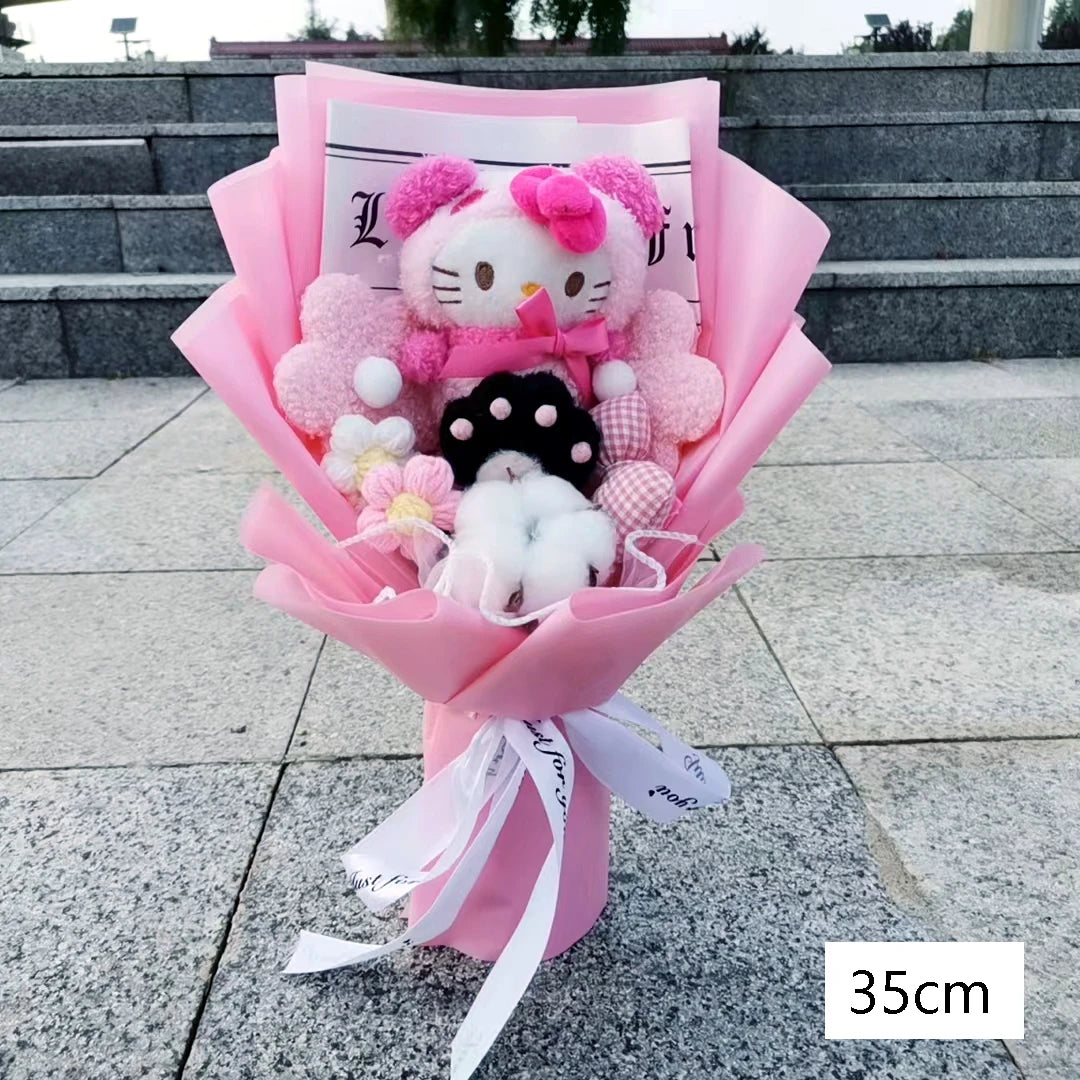 Anime Kuromi My Melody Cinnamoroll Hello Kitty Plush Doll Toy With bowknot Bouquet Valentine's Day Birthday Christmas Gift