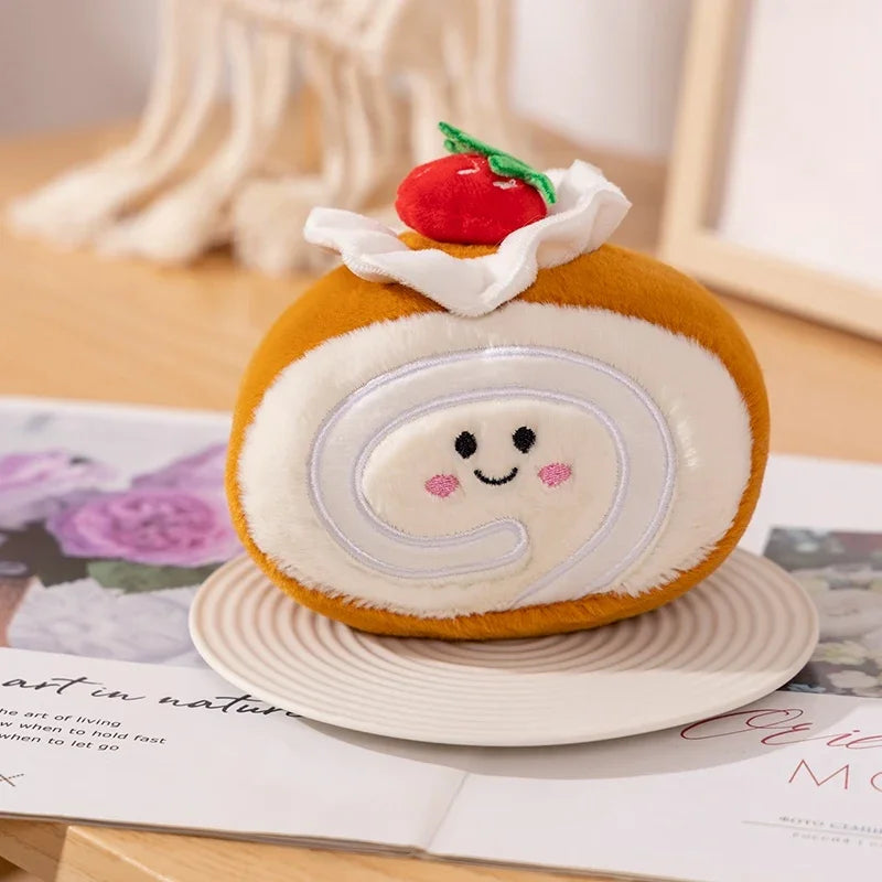 Stuffed Cake Plushie Strawberry Swiss Roll Plush Toys Cute Face Cream Snack Party Decor Party Gift Toys For Kids Birthday