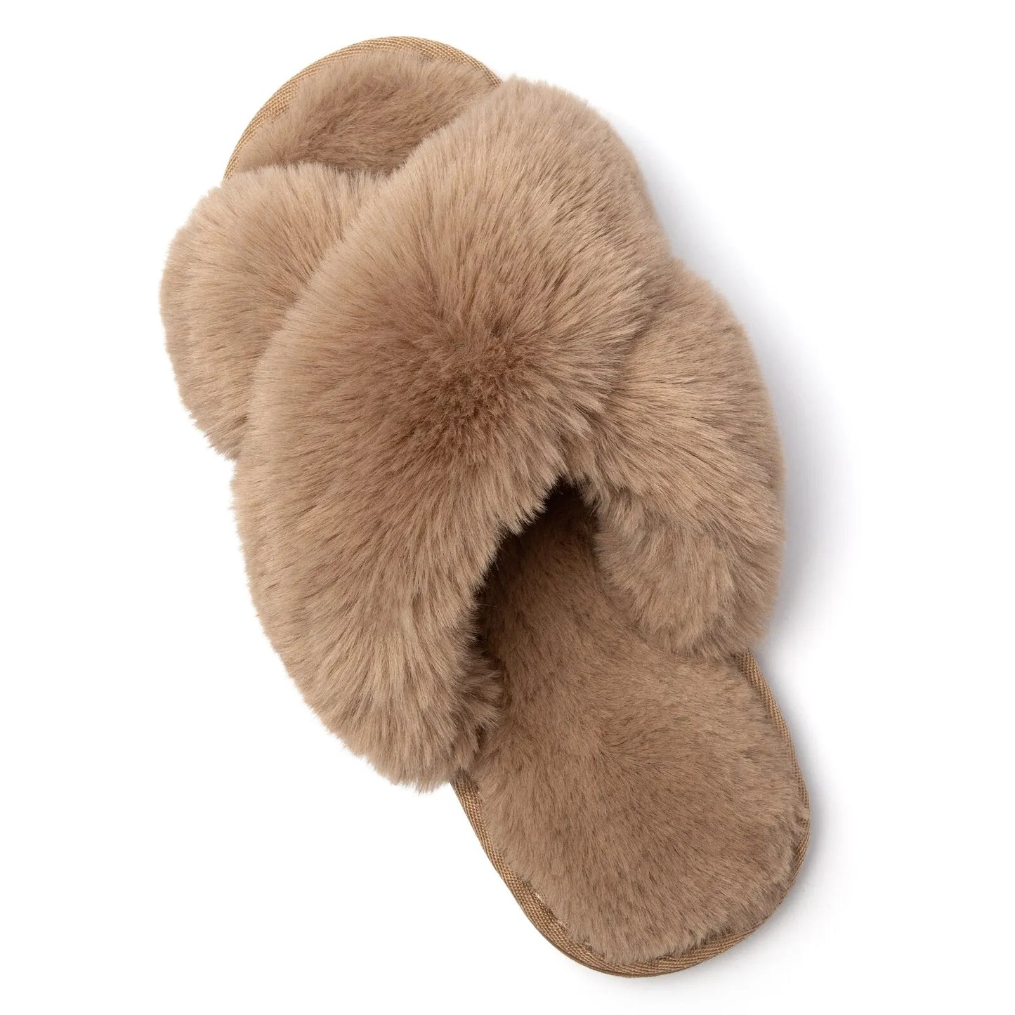 Feslishoet Women Fuzzy Slippers Cross Band Soft Plush Cozy House Shoes Furry Open Toe Indoor Outdoor Slip Warm Anti Skid Sole