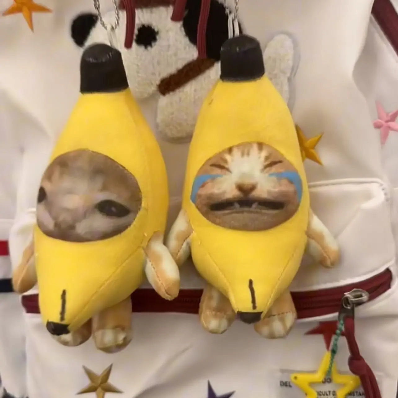 Squeaky funny banana happy cat charm sounding plush toys keychain banana cat pendant dolls