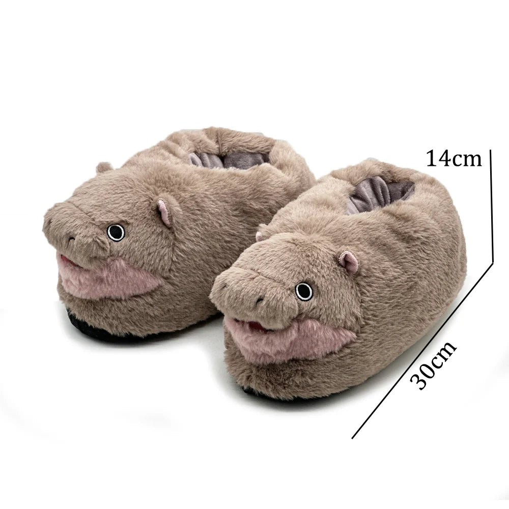 TreasuringU Hippos Moo Deng Plush Toys Cute Baby Hippopotamus Stuffed Pillow Christmas House Slippers Toy