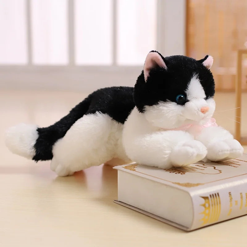 20cm-48cm Fluffy Lifelike Real Prone Striped Cat Plush Doll Stuffed Pure Colors White Kitten Toy Pets Animal Kids Gift