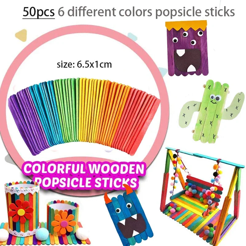 Kids Creative Plush Stick Pompoms Rainbow Colors Feather Eyes Sticker Educational DIY Toys Handmade Art Craft Devoloping Toys