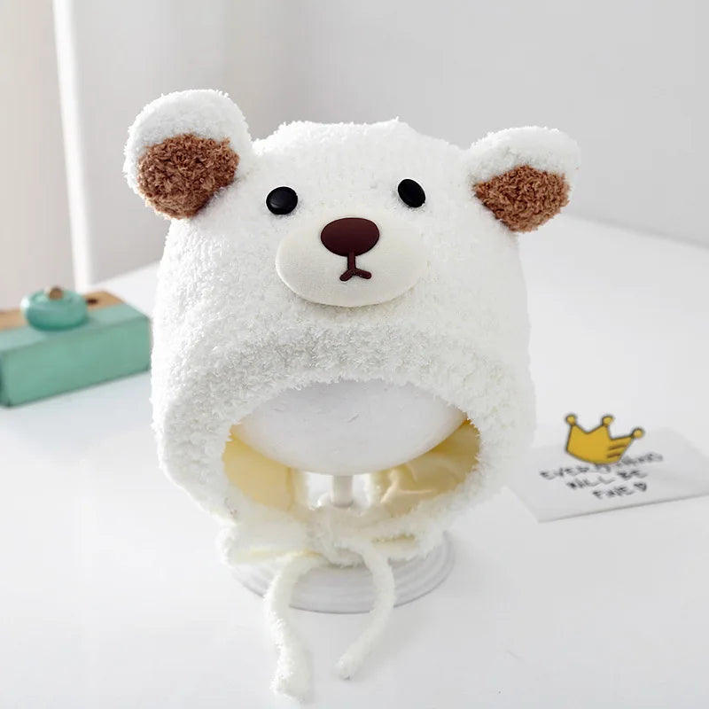 New Soft Fluffy Winter Baby Earmuffs Cartoon Ear Warm Baby Knitted Cap Windproof Plush Fluffy Ear Protection Cap