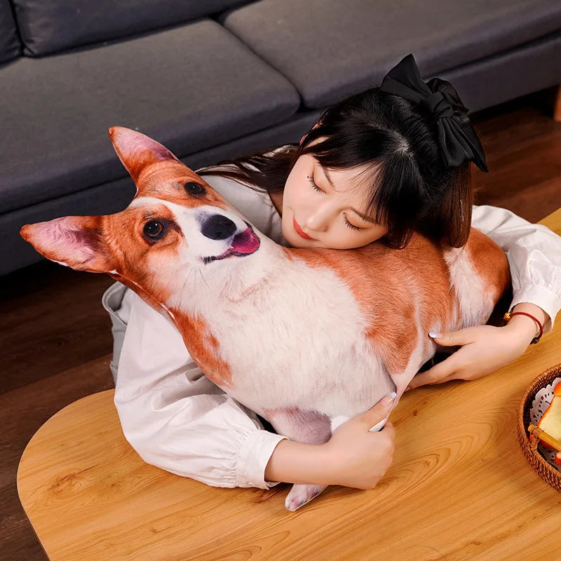 1pc 3D Simulation Dog Plush Stuffed Soft Pillow Lifelike Shiba Inu Corgi Bulldog Sofa Bedroom Cushion Toys Home Decor