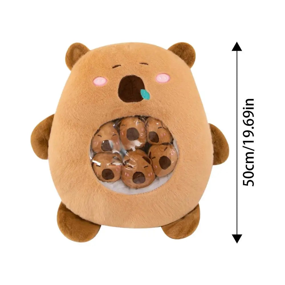 Stuffed Capybara Plush Toy Capybara Cushion Doll With 6 Small Dolls Animal Nap Cushion Doll Home Decor For BoysBedroom