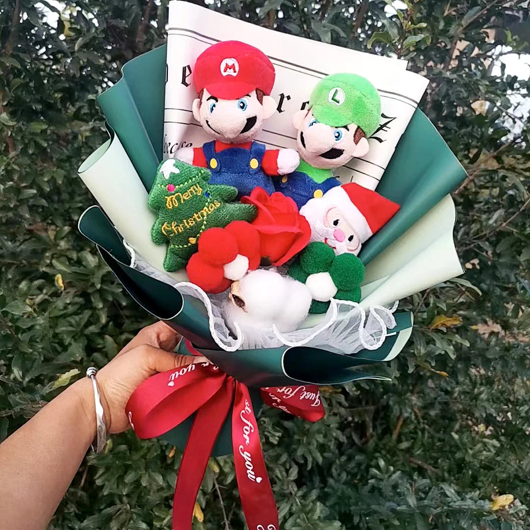 Super Mario Bros Christmas Plush Bouquet Doll Toys With Soap Rose Flower Stuffed Animals Doll Christmas Day/Valentine's Day Gift