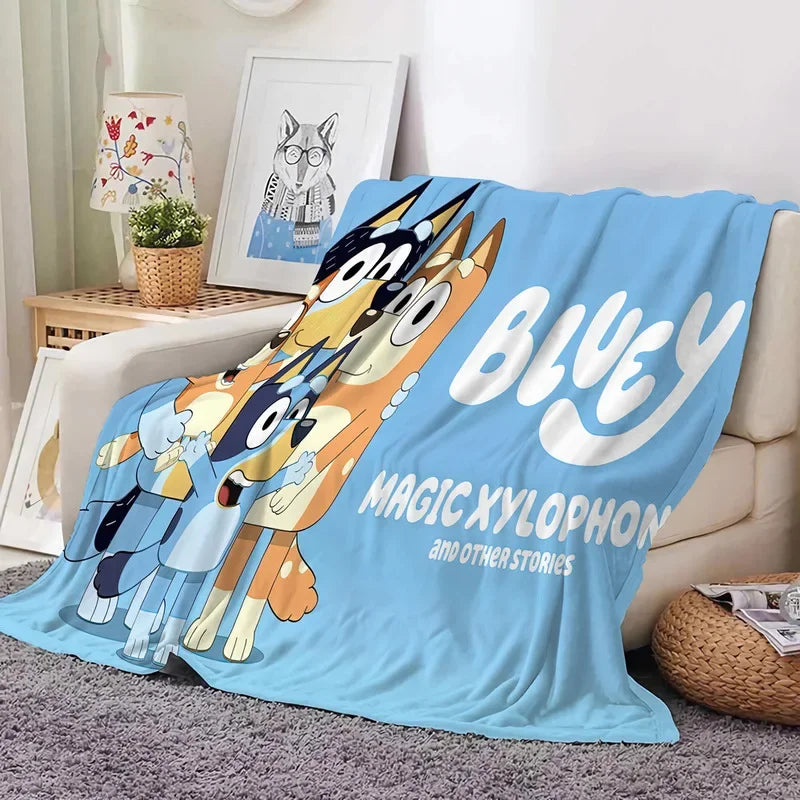 Bluey Cartoon Anime Flannel Blanketbluey Family Blanket Throw Home Sofa Lunch Break Blankets Children Student Blankets Nap Gifts