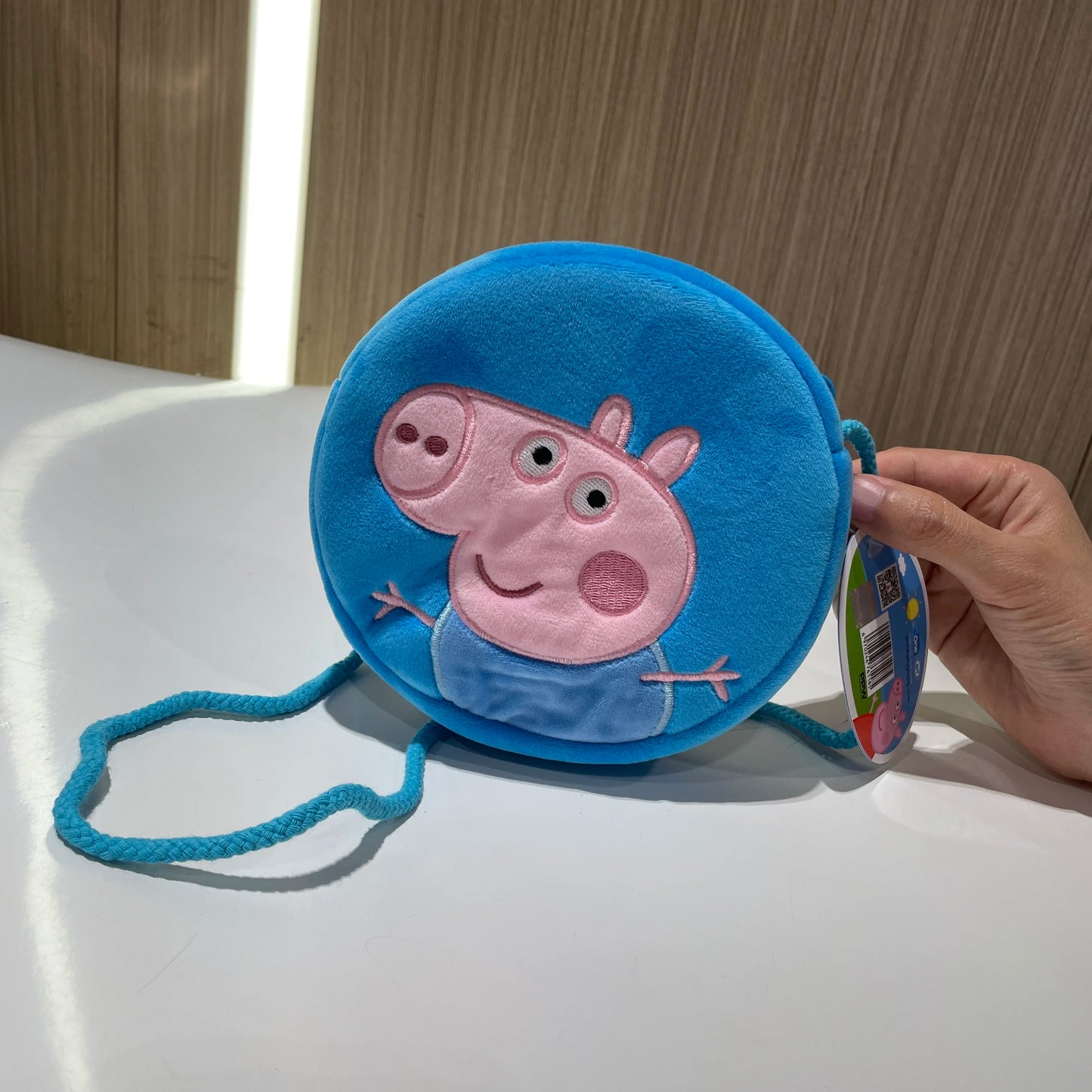 16cm New 100% Genuine Peppa Pig Plush Pink Blue Round bag Cross bags Peppa George kids Birthday gift Toy soft Doll hot sale