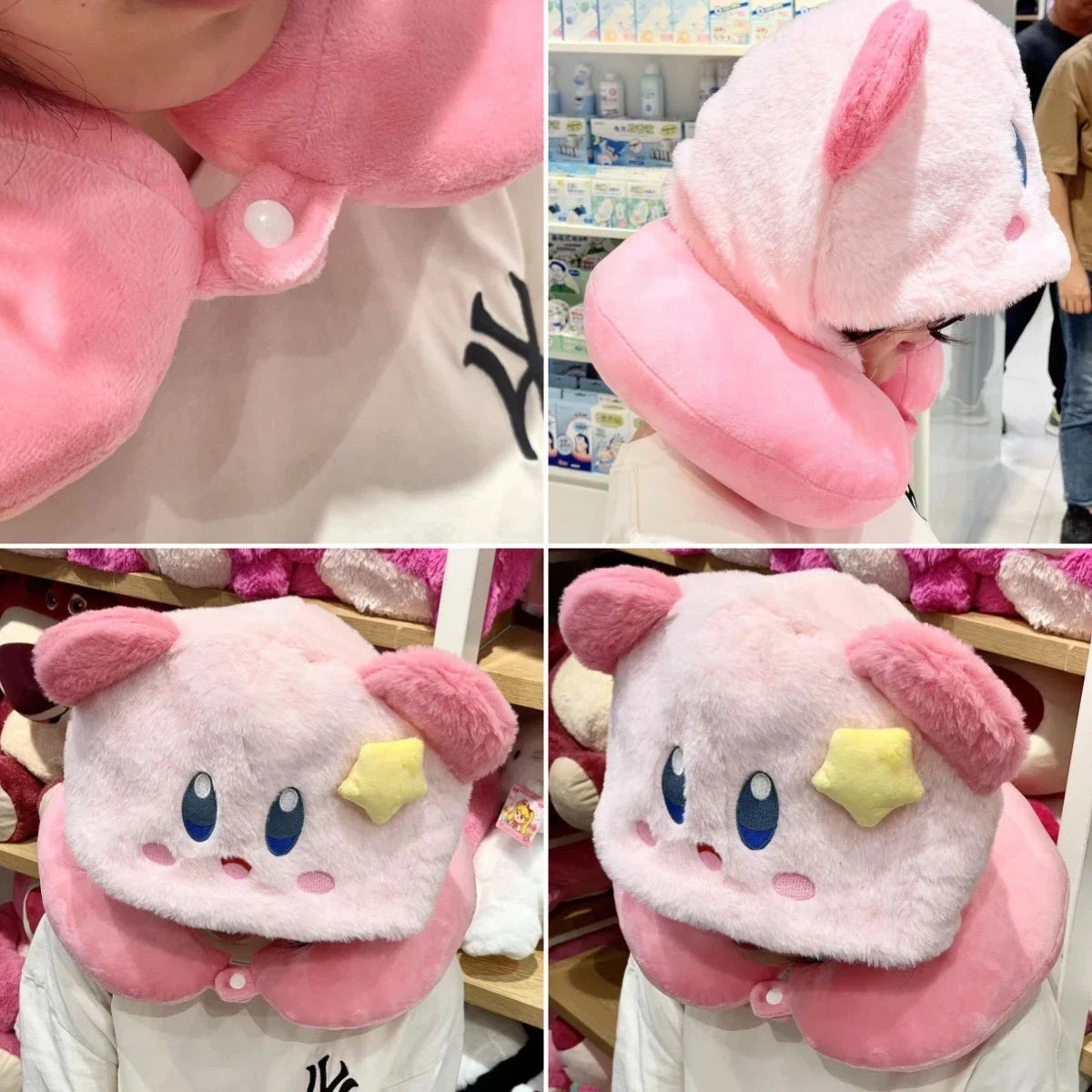 miniso Kirby Hooded U-shaped Neck Pillow Kawaii Japanese Style Kirby Blackout Travel Pillow Stuffed Anime Nap Pillow Office