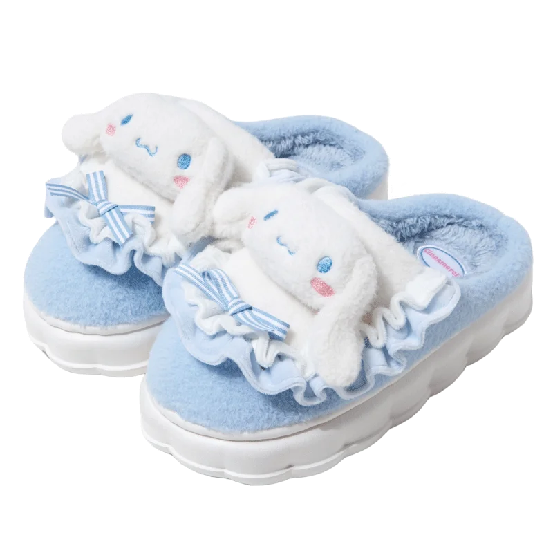 Sanrio Kawaii Cinnamoroll Womens Slippers Kuromi Hello Kitty Plush Cartoon Cute Sweet Suitable Indoor Outdoor Winter Shoes