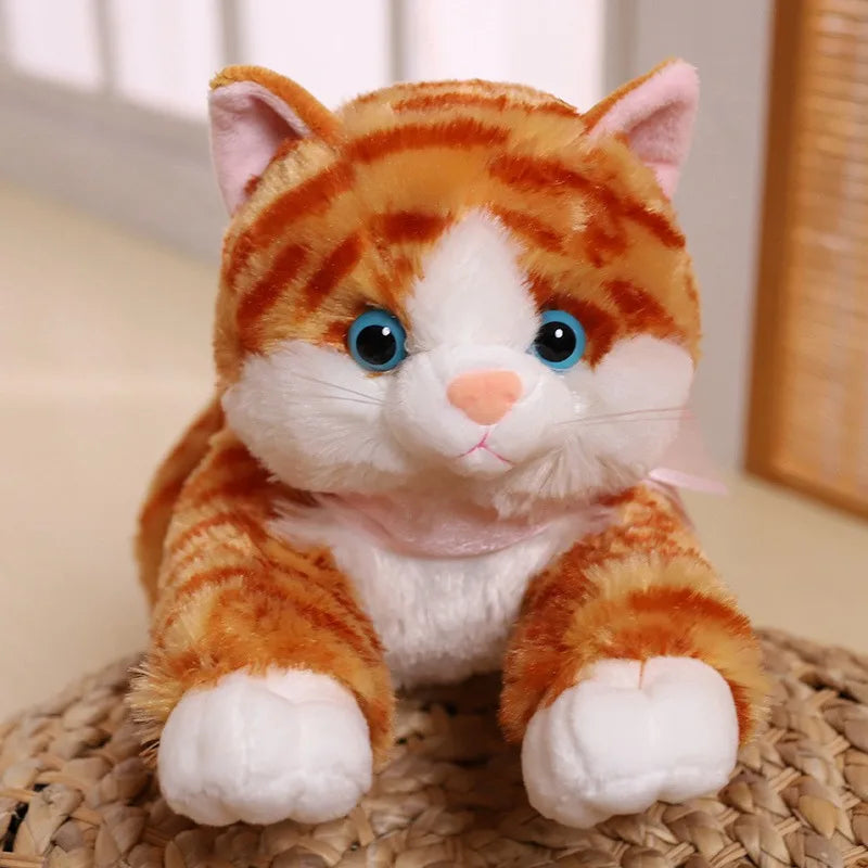 20cm-48cm Fluffy Lifelike Real Prone Striped Cat Plush Doll Stuffed Pure Colors White Kitten Toy Pets Animal Kids Gift