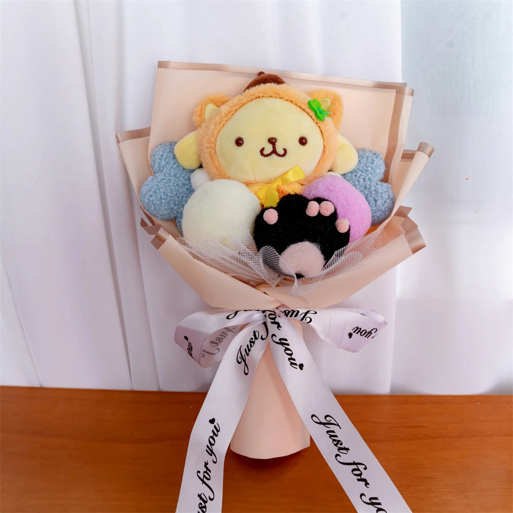 Plush Bouquet Pom Pom Purin Plush Doll Kawaii Cartoon Stuffed Bouquet Valentine's Day Christmas Graduation Surprise Gifts