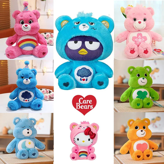 MINISO New Design Rainbow Care Bear Plush Toy Sleeping Mate for Girl Baby Kids Blue Pink Bear Stuffed Animal Toys Birthday Gift