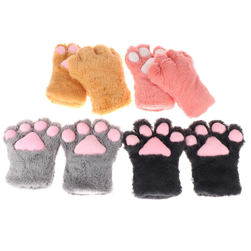 Cute Bear Cat Paw Gloves Fluffy Plush Cartoon Animal Anime Lolita Cosplay Mitten