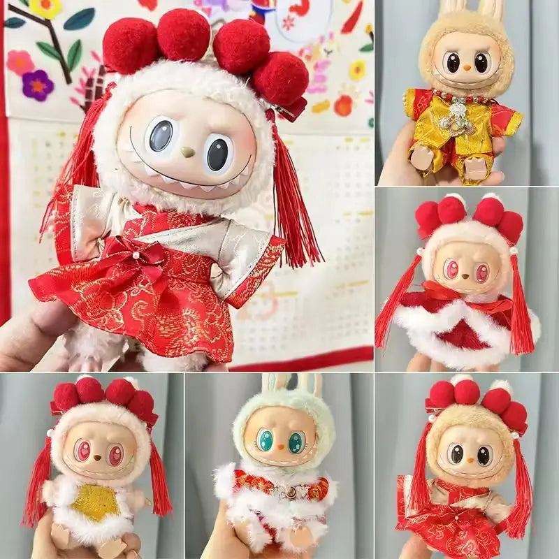 New Year Labubu Outfit for 17cm Mini Doll Chinese Style Matched Red Clothes Accessories Cos Gift Doll Pure Hand