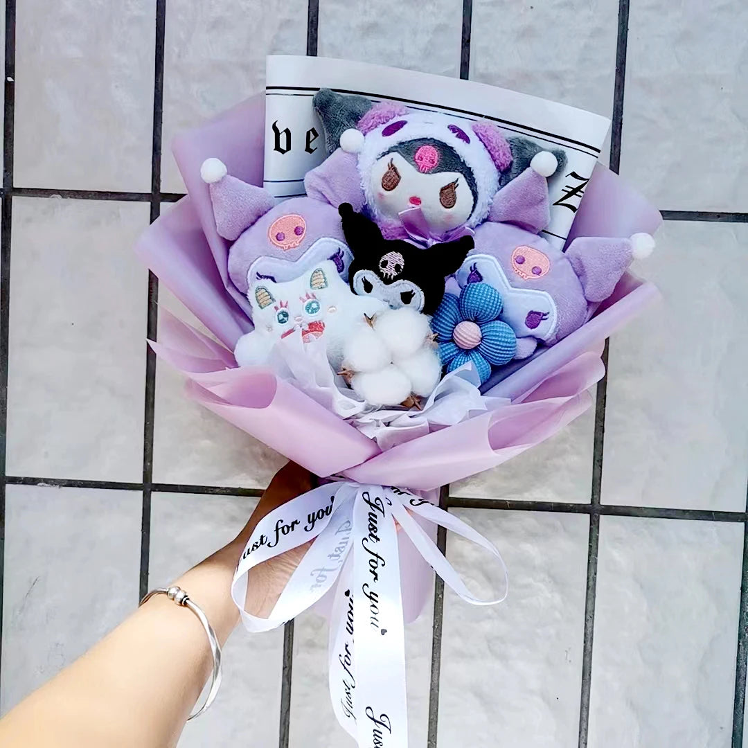 My Melody Anime Kuromi Plush Toy Cinnamoroll Handmade Cartoon  Flower Bouquet Valentine's Day Christmas Birthday Holiday Gifts