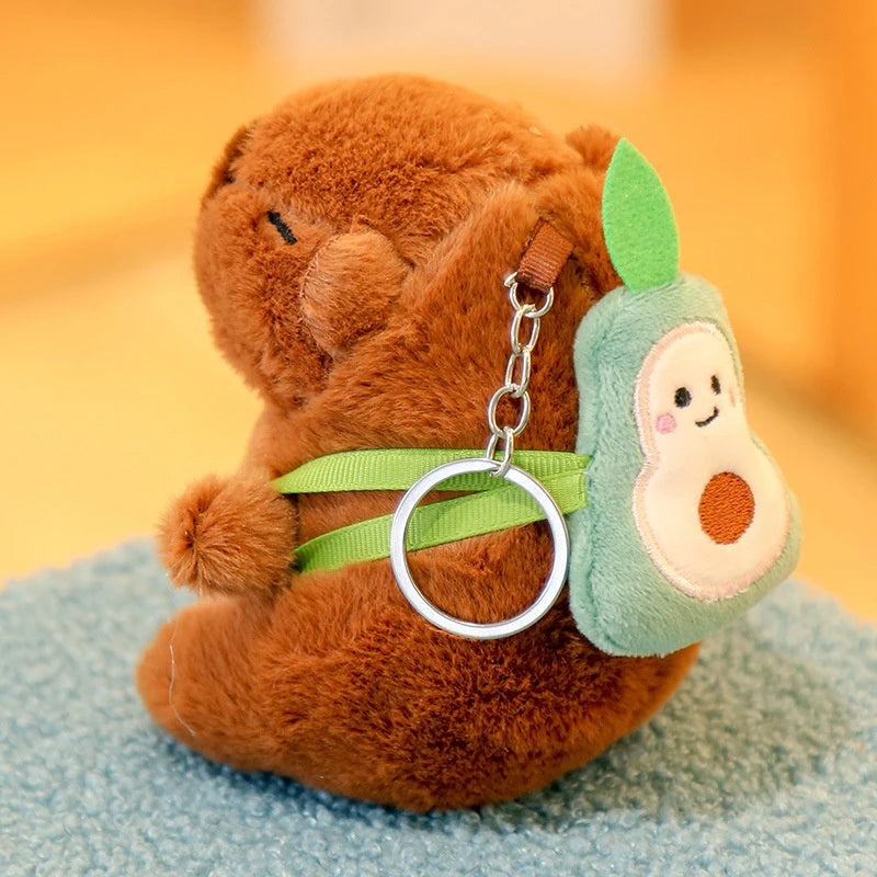 Cute Capybara Plush Toy Doll Keychain Stuffed Animals Capibara With Fruit Backpack Pendant Keyring Birthday Christmas Gift